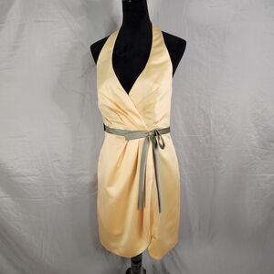 New! ALFRED ANGELO Size 12 Yellow & Celadon Satin Corset Halter Tulip Hem Prom